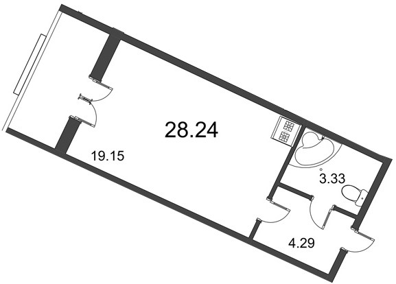 Студия 28.1 м²
