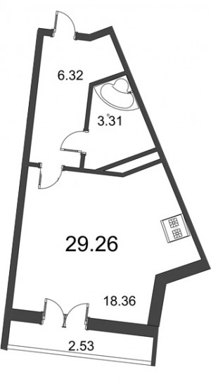 Студия 30.3 м²