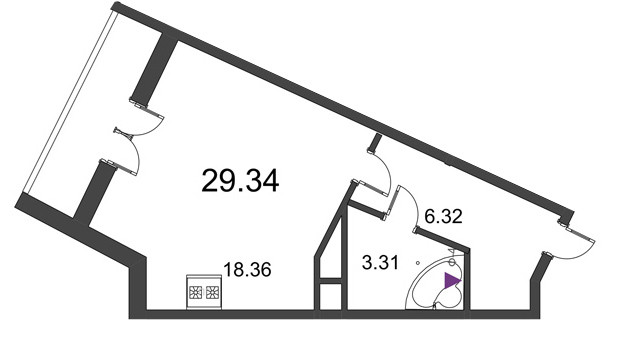 Студия 29.34 м²