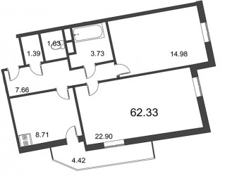 Двухкомнатная квартира 62.33 м²