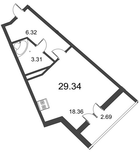 Студия 29.9 м²