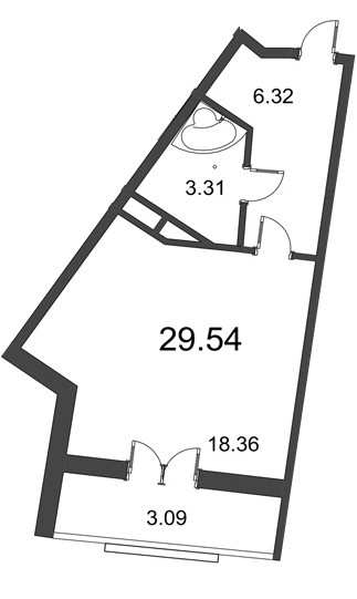 Студия 29.7 м²