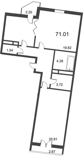 Двухкомнатная квартира 71.01 м²