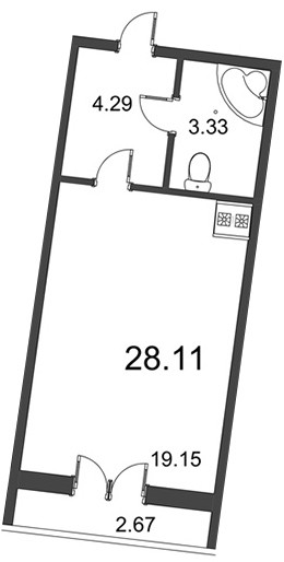 Студия 28.11 м²