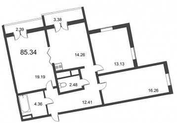 Трёхкомнатная квартира 85.34 м²