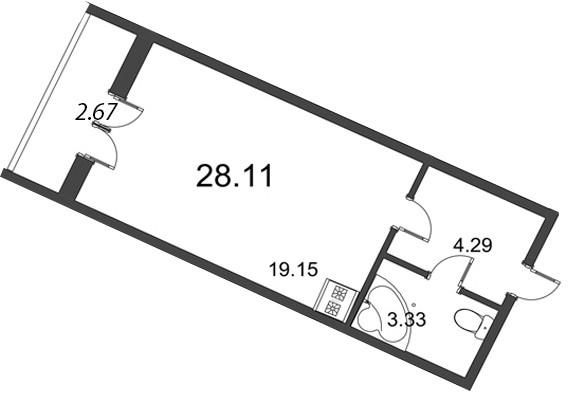 Студия 28.7 м²