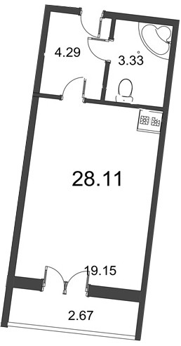 Студия 28.7 м²