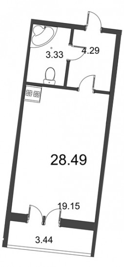 Студия 28.49 м²