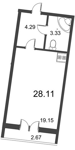 Студия 28.8 м²