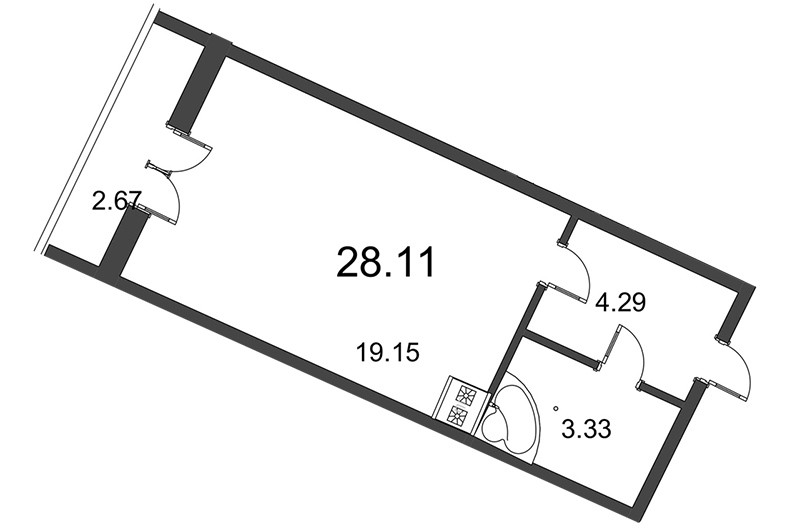 Студия 28.11 м²