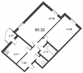 Двухкомнатная квартира 59.9 м²