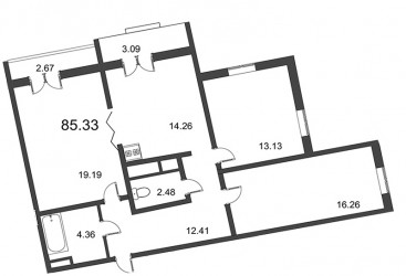 Трёхкомнатная квартира 87.1 м²