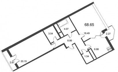 Двухкомнатная квартира 68.65 м²
