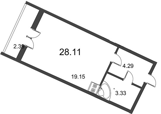 Студия 28.9 м²