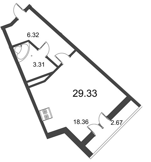 Студия 29.33 м²
