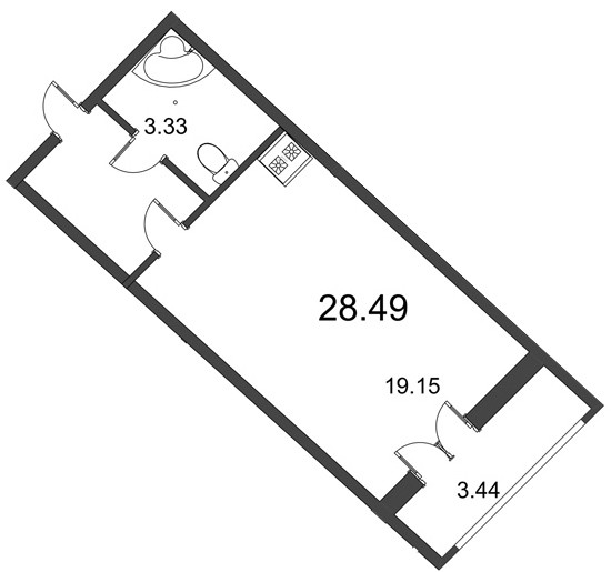 Студия 28.49 м²