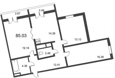 Трёхкомнатная квартира 85.03 м²